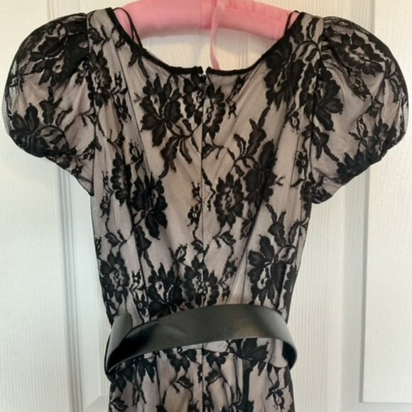 Mango black/blush cocktail lace dress with belt, short sleeves size xs - Picture 2 of 11